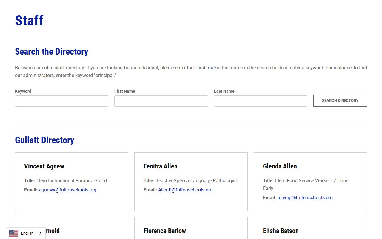 Union City people directories Gullatt Elementary staff entries