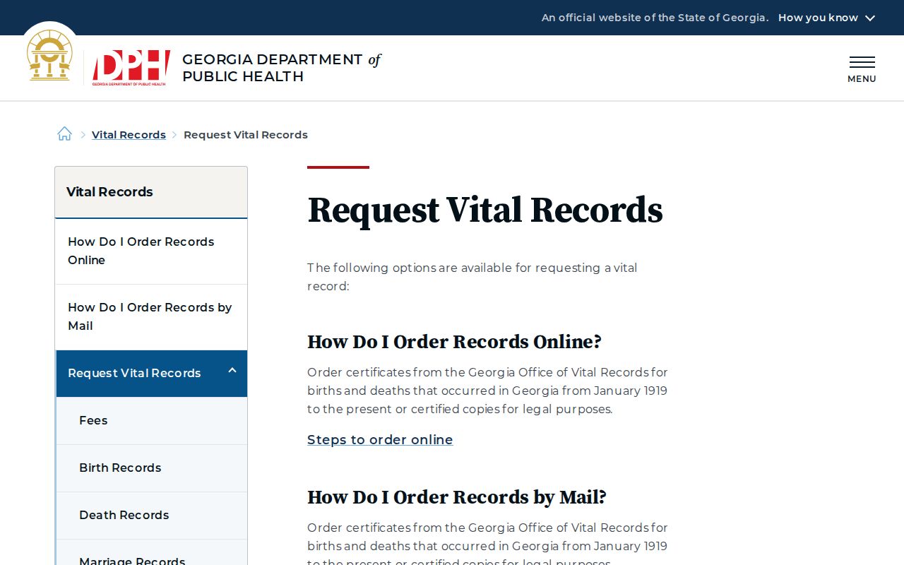 Union City public records options for Georgia vital records