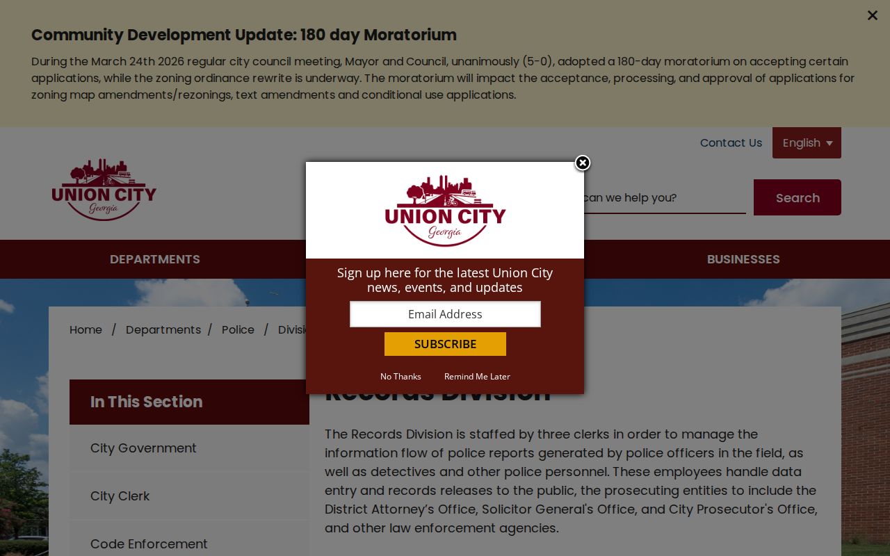 Union City public records request options at the police Records Division