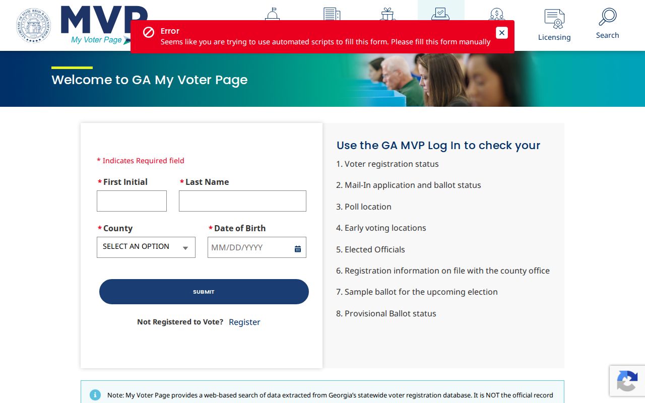 Union City voter registration search on Georgia My Voter Page